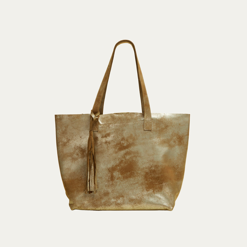 Light Brown Metallic Leather/New York Tote Bag