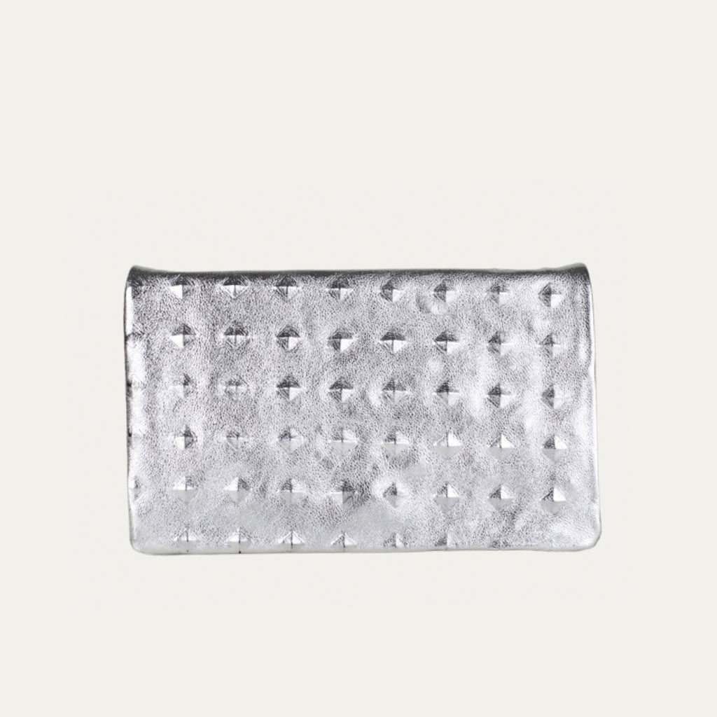 Silver Metallic Lamb Skin Leather Belt Bag with Crossbody Strap