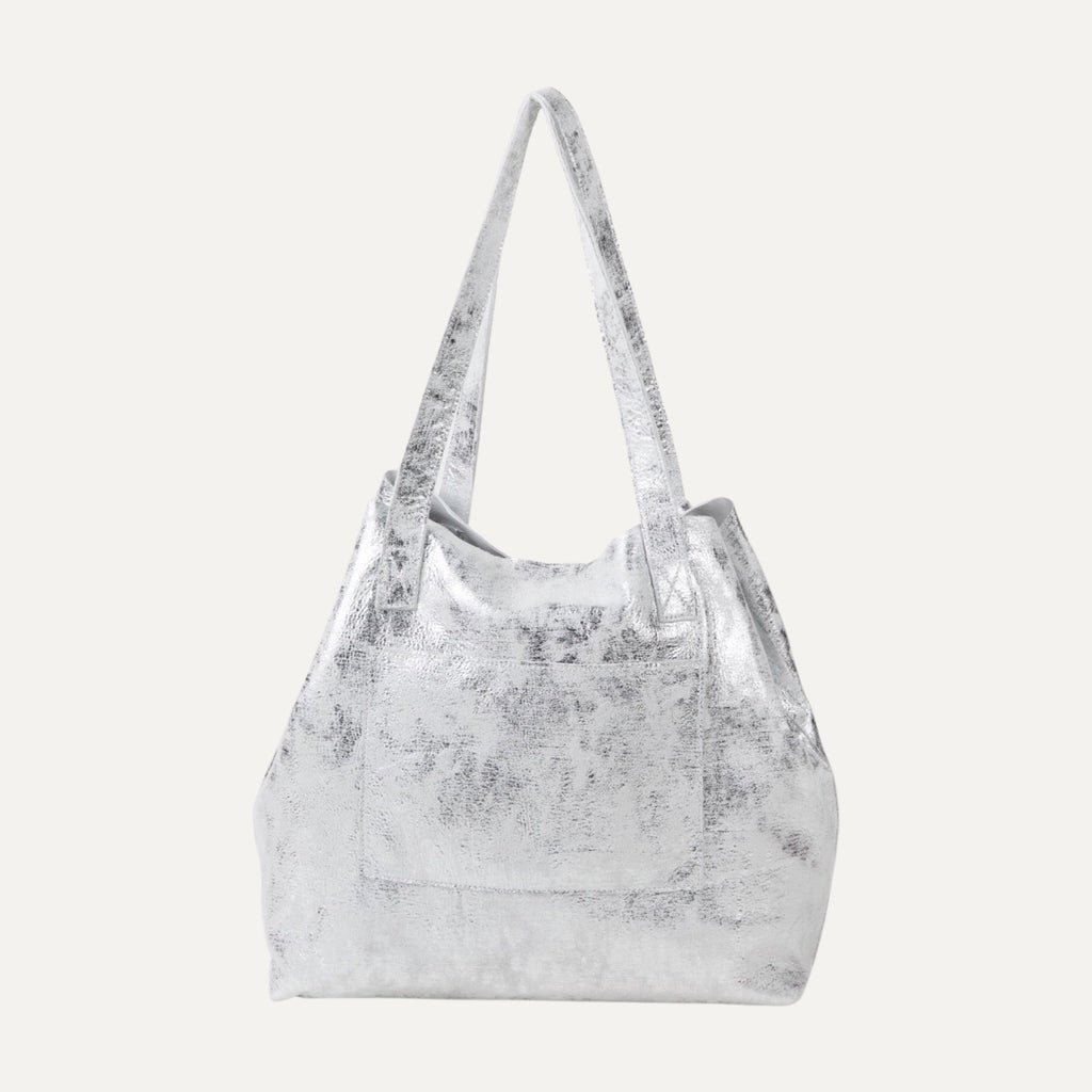 White and Silver Metallic New York Tote Bag - PaulyJen