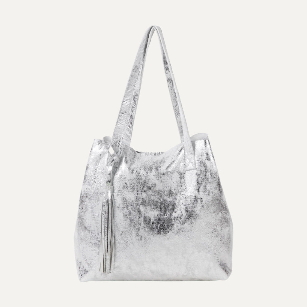White and Silver Metallic New York Tote Bag - PaulyJen