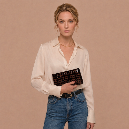 Multi-Functional Belt Bag | Brown Croc Print Patent Leather | PaulyJen