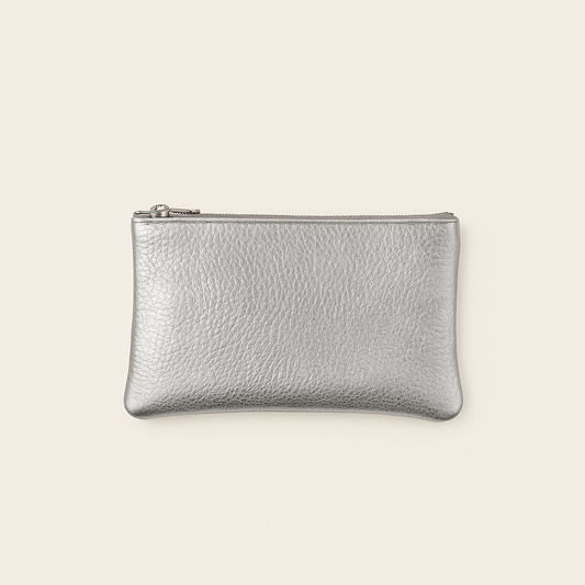 Pauly Pouch Organizer | Silver Metallic Leather + Silver Hardware - PaulyJen