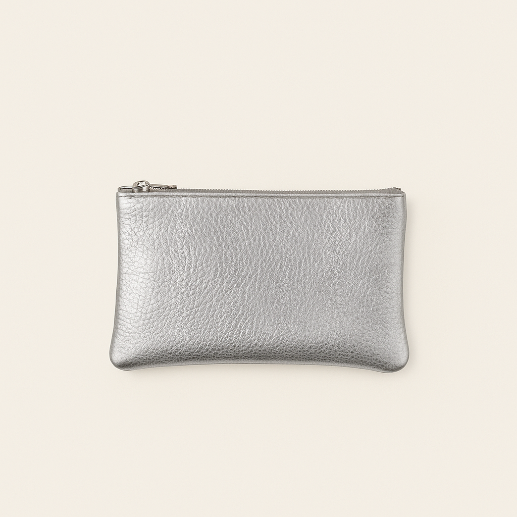 Pauly Pouch Organizer | Silver Metallic Leather + Silver Hardware