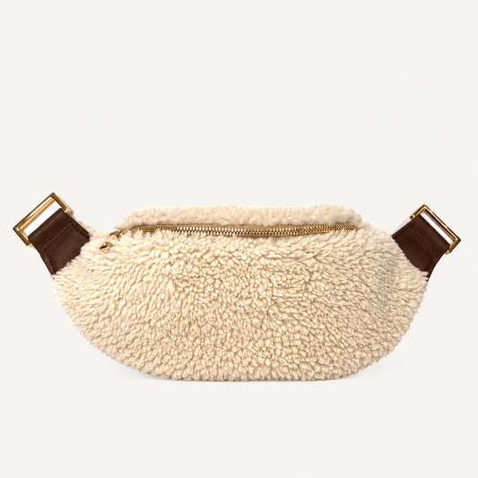 Hands-free Travel Crossbody + Fanny Pack Bag | Genuine Bone Shearling  | Chocolate Leather (Copy)