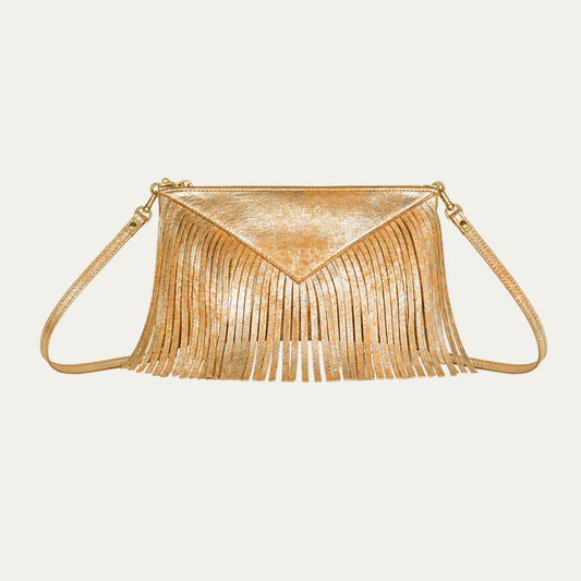 Crossbody Fringe Clutch | Blush Metalic