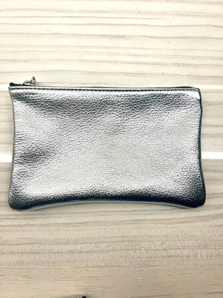 Pauly Pouch Organizer | Silver Metallic Leather + Silver Hardware