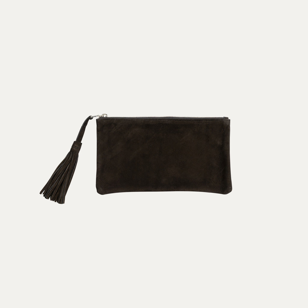 Clutch Bag with Fringe|Black Nubuck