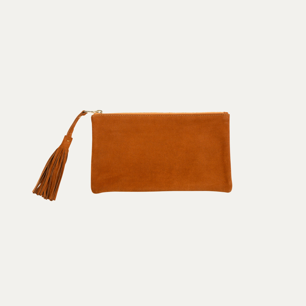 Clutch Bag with Fringe|Cognac Nubuck - PaulyJen