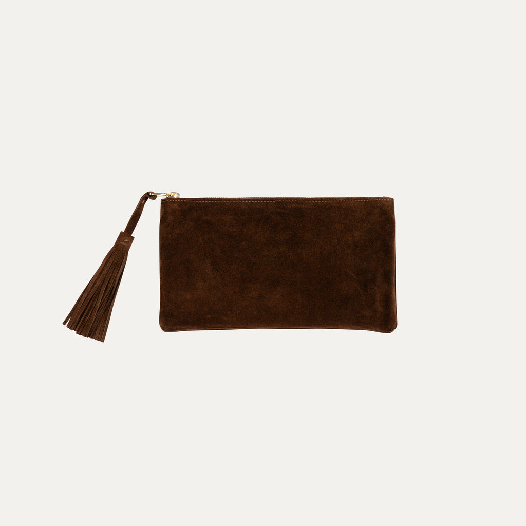 Clutch Bag with Fringe|Chocolate Suede - PaulyJen