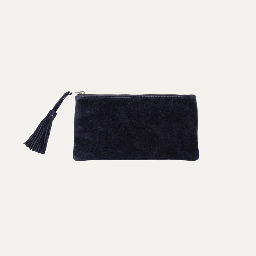 Clutch Bag with Fringe|Navy Suede