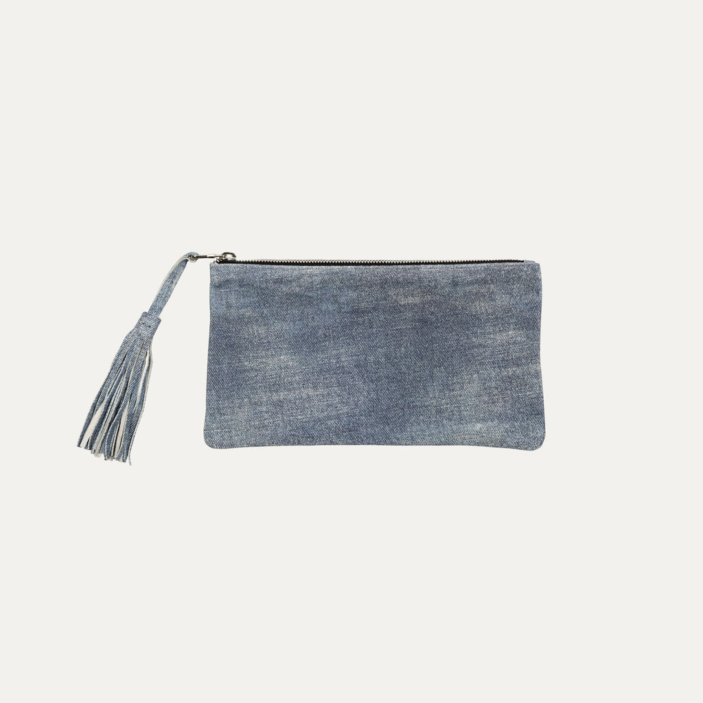 Clutch Bag with Fringe|Denim Leather - PaulyJen