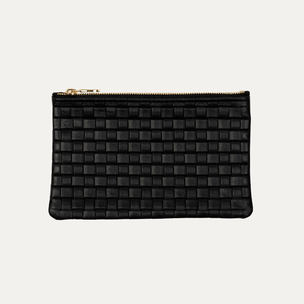 Pauly Pouch Organizer | Black Woven Leather + Gold Hardware - PaulyJen