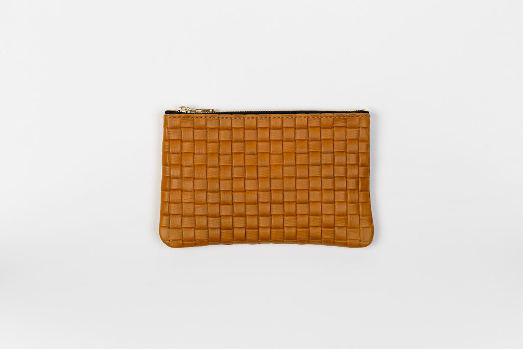 Pauly Pouch Organizer | Cognac Woven Leather + Gold Hardware