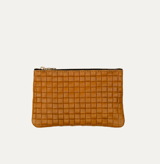 Pauly Pouch Organizer | Cognac Woven Leather + Gold Hardware - PaulyJen