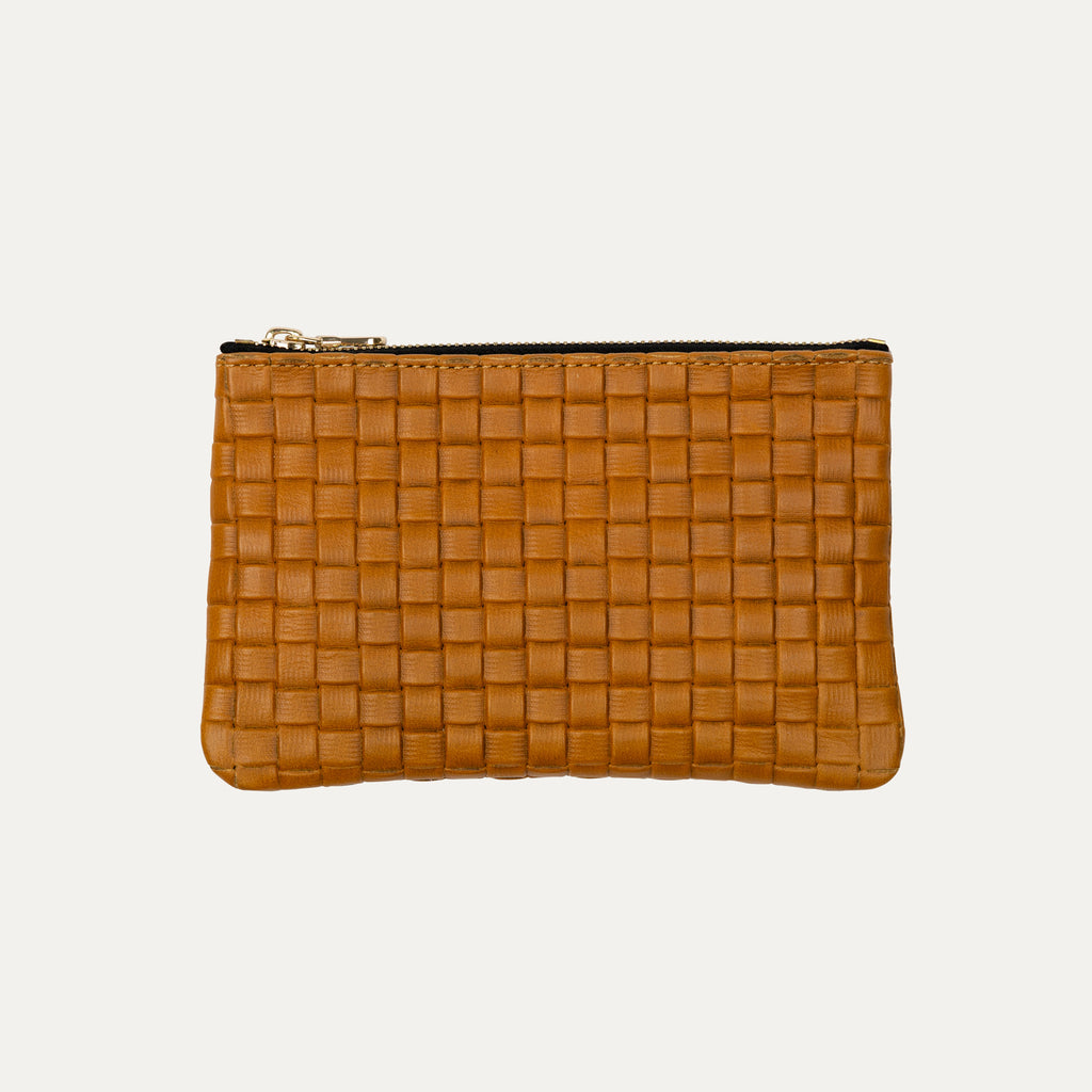 Pauly Pouch Organizer | Cognac Woven Leather + Gold Hardware - PaulyJen