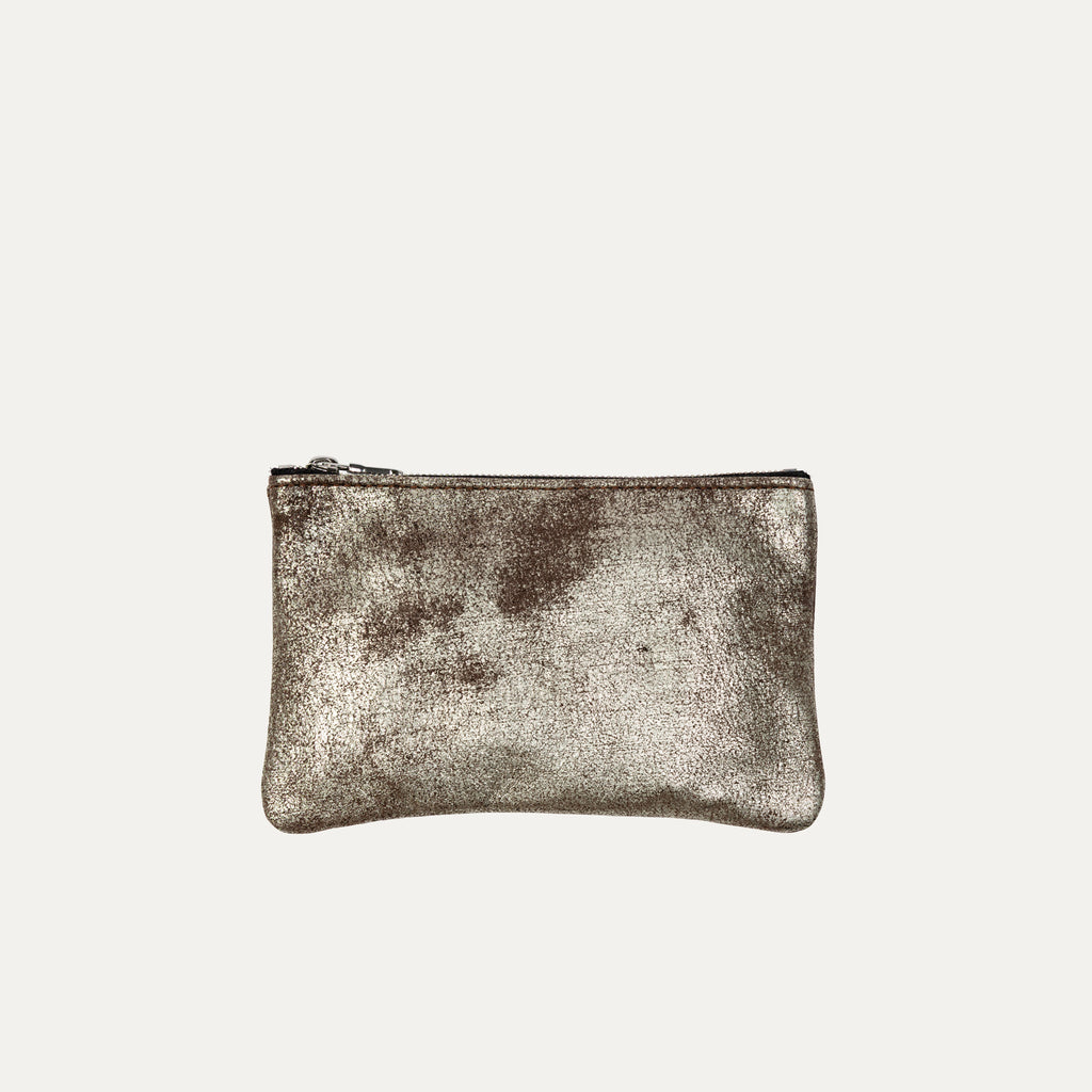 Pauly Pouch Organizer |Chocolate Brown Metallic Leather + Silver Hardware