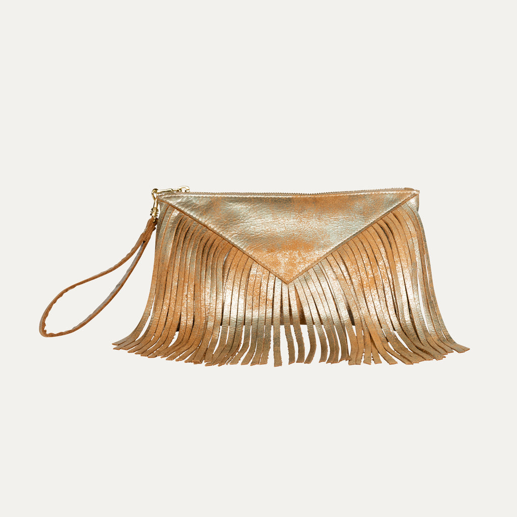 Fringe Clutch with Wristlet|Blush Gold Metallic - PaulyJen