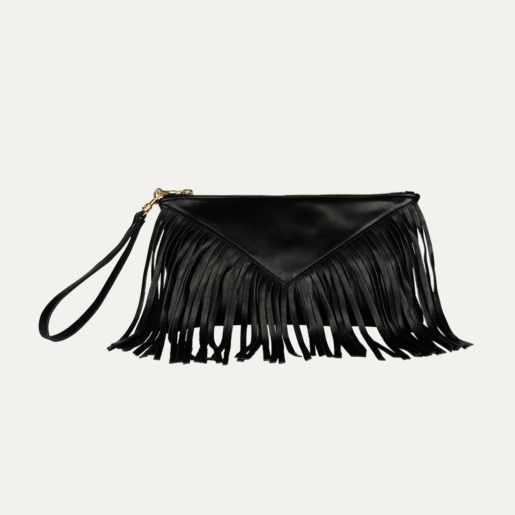 Fringe Clutch with Wristlet|Black - PaulyJen