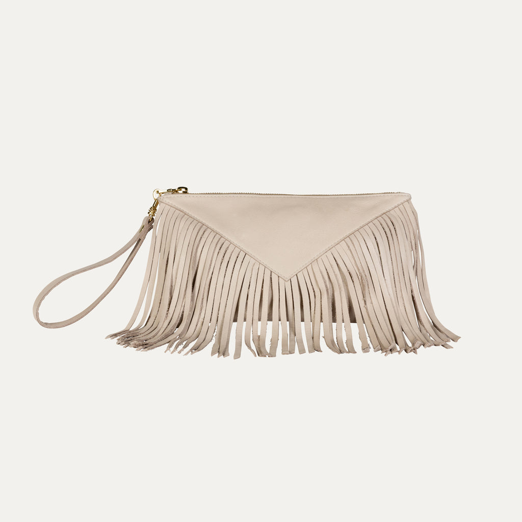 Fringe Clutch with Wristlet|Bone - PaulyJen