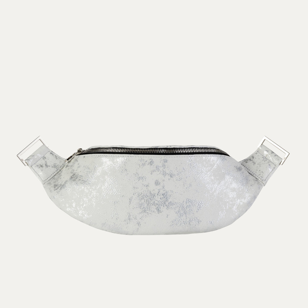Fanny Pack + Crossbody Bag | White Silver Metallic + Silver Hardware - PaulyJen
