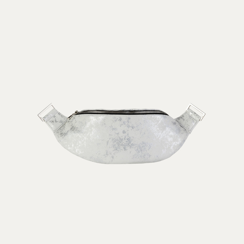 Fanny Pack + Crossbody Bag | White Silver Metallic + Silver Hardware - PaulyJen