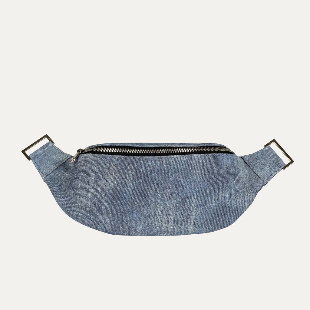 Fanny Pack + Crossbody Bag | Denim Leather + Silver Hardware - PaulyJen