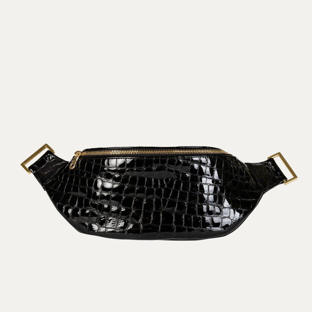 Fanny Pack + Crossbody Bag | Black Patent Leather + Gold Hardware