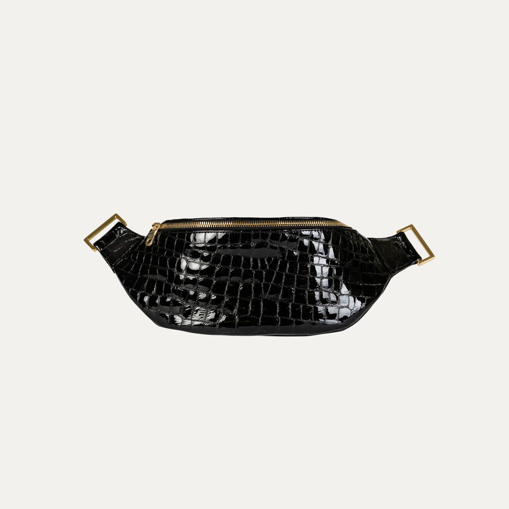 Fanny Pack + Crossbody Bag | Black Patent Leather + Gold Hardware - PaulyJen