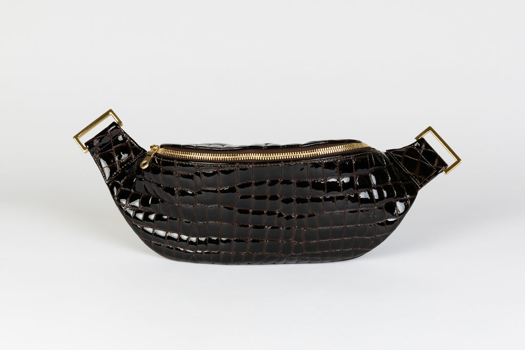 Fanny Pack + Crossbody Bag | Brown Patent Leather + Gold Hardware