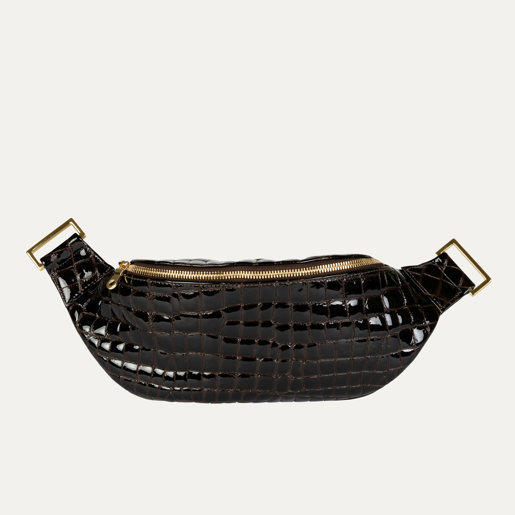 Fanny Pack + Crossbody Bag | Brown Patent Leather + Gold Hardware