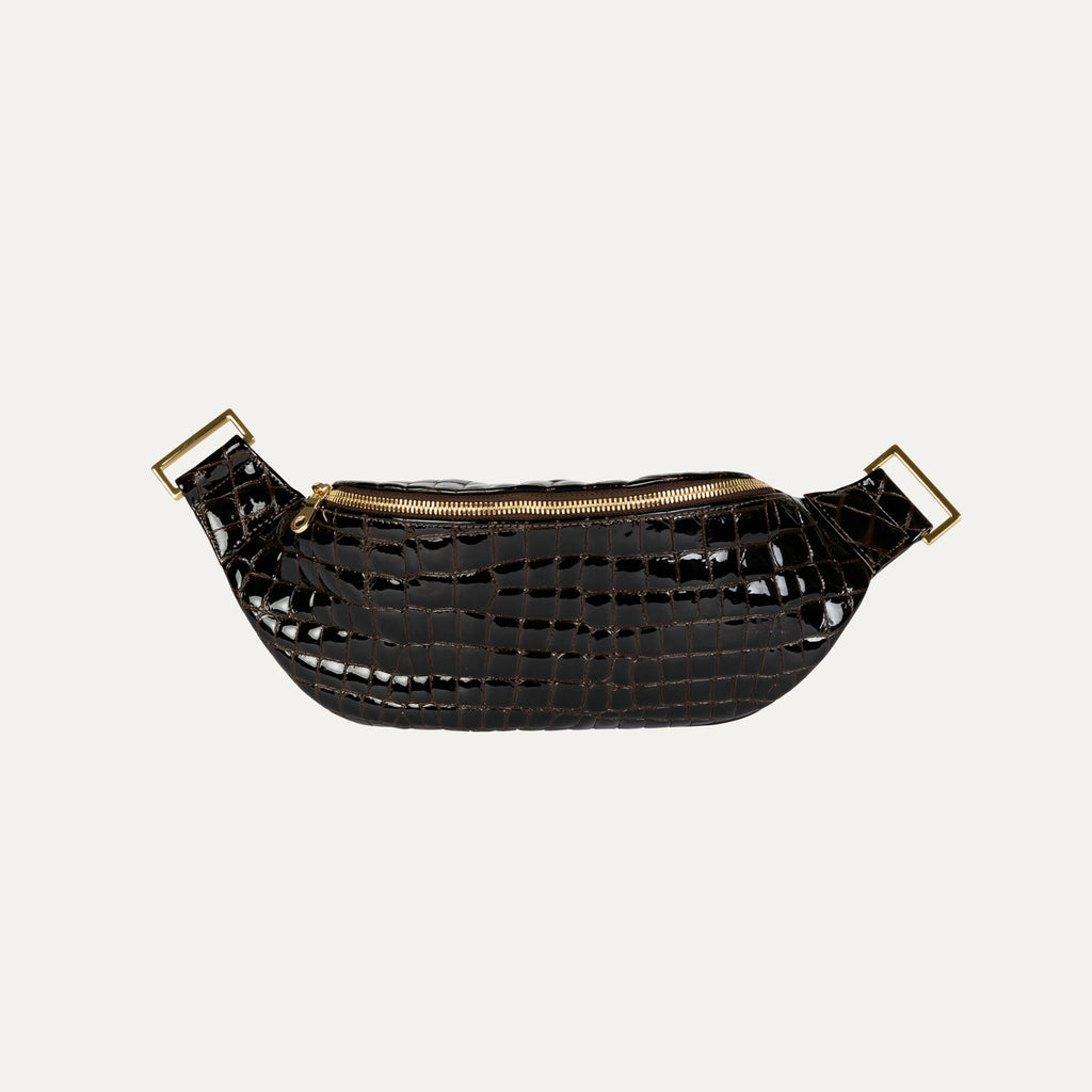 Fanny Pack + Crossbody Bag | Brown Patent Leather + Gold Hardware - PaulyJen
