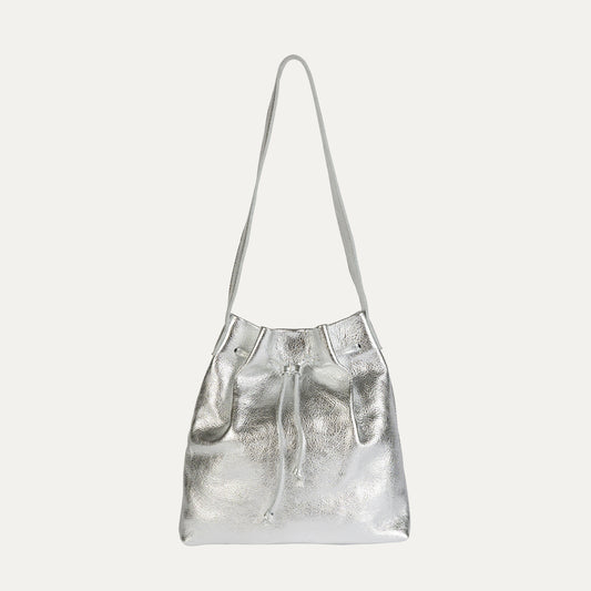 Shoulder Bag | Silver Metallic Leather - PaulyJen