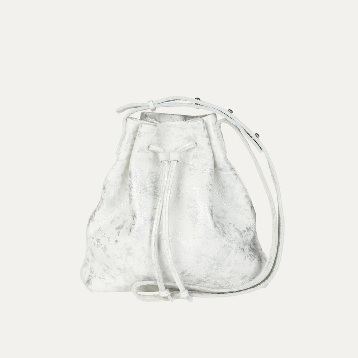 Mini Crossbody Tote | White Silver Metallic Leather + Silver Hardware - PaulyJen