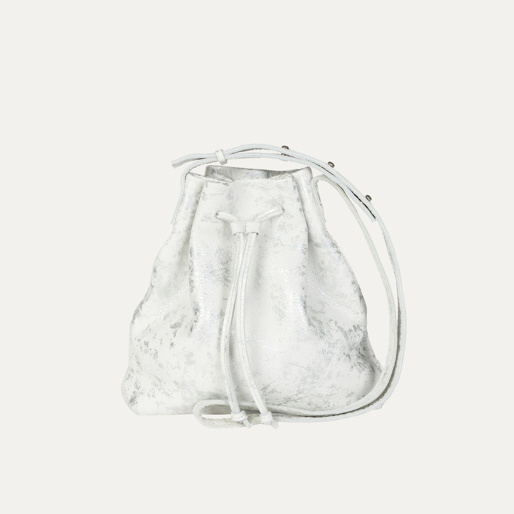 Mini Crossbody Tote | White Silver Metallic Leather + Silver Hardware - PaulyJen