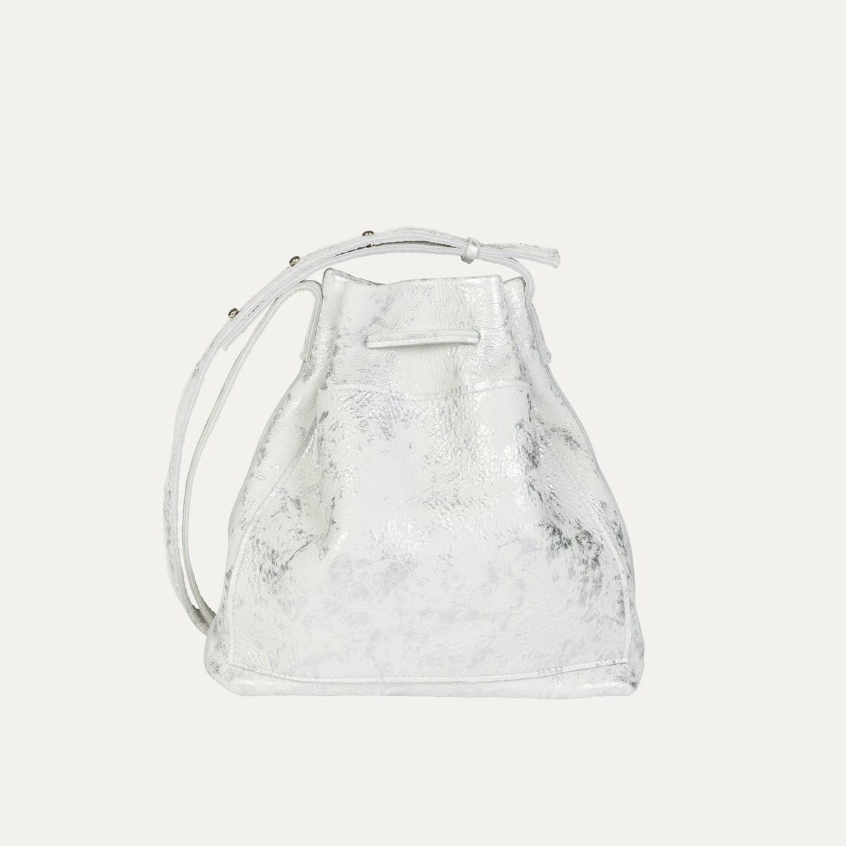 Mini Crossbody Tote | White Silver Metallic Leather + Silver Hardware - PaulyJen