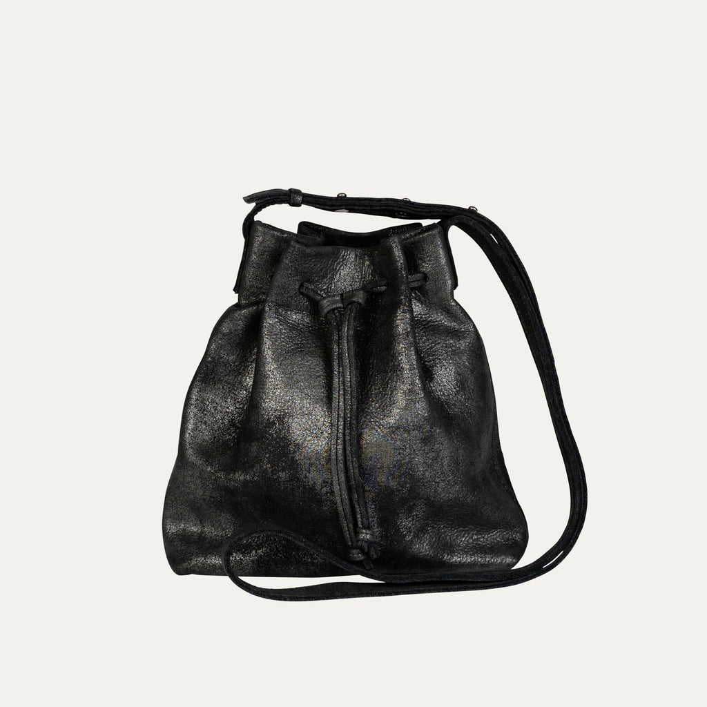 Mini Crossbody Tote | Black Metallic Leather + Silver Hardware - PaulyJen