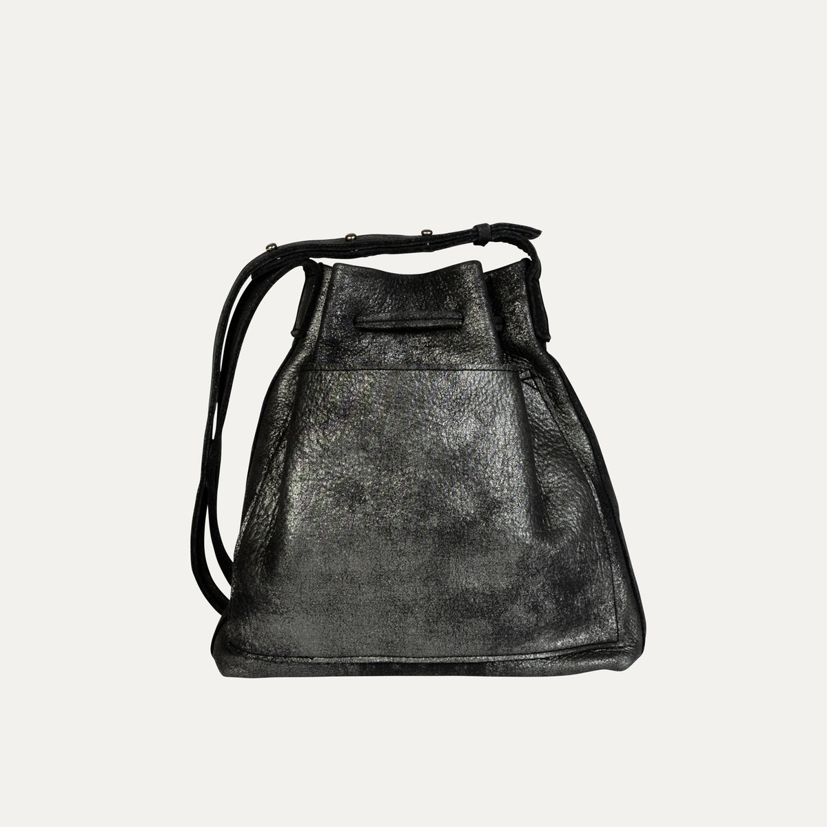Mini Crossbody Tote | Black Metallic Leather + Silver Hardware - PaulyJen