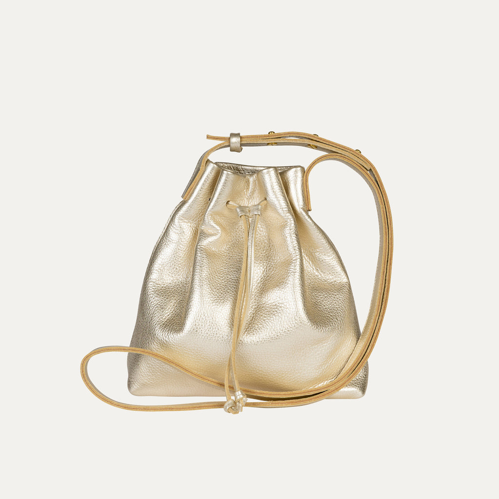 Mini Crossbody Tote | Champagne Gold Leather + Gold Hardware - PaulyJen