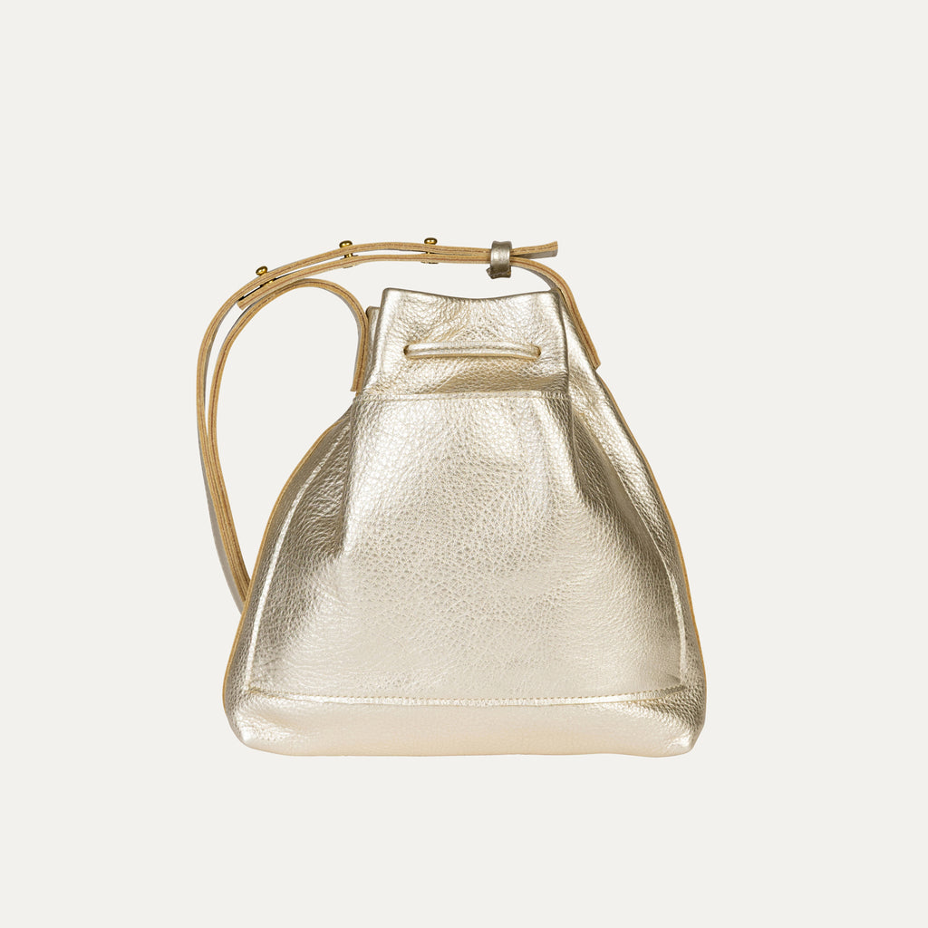 Mini Crossbody Tote | Champagne Gold Leather + Gold Hardware - PaulyJen
