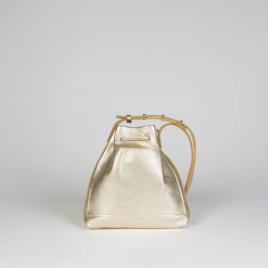 Mini Crossbody Tote | Champagne Gold Leather + Gold Hardware - PaulyJen