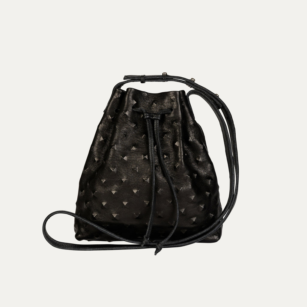 Mini Crossbody Tote |  "The Cher" Black Embossed Leather + Silver Hardware - PaulyJen