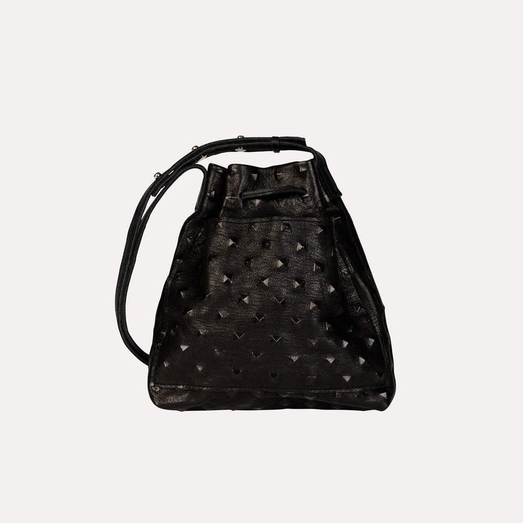 Mini Crossbody Tote |  "The Cher" Black Embossed Leather + Silver Hardware - PaulyJen