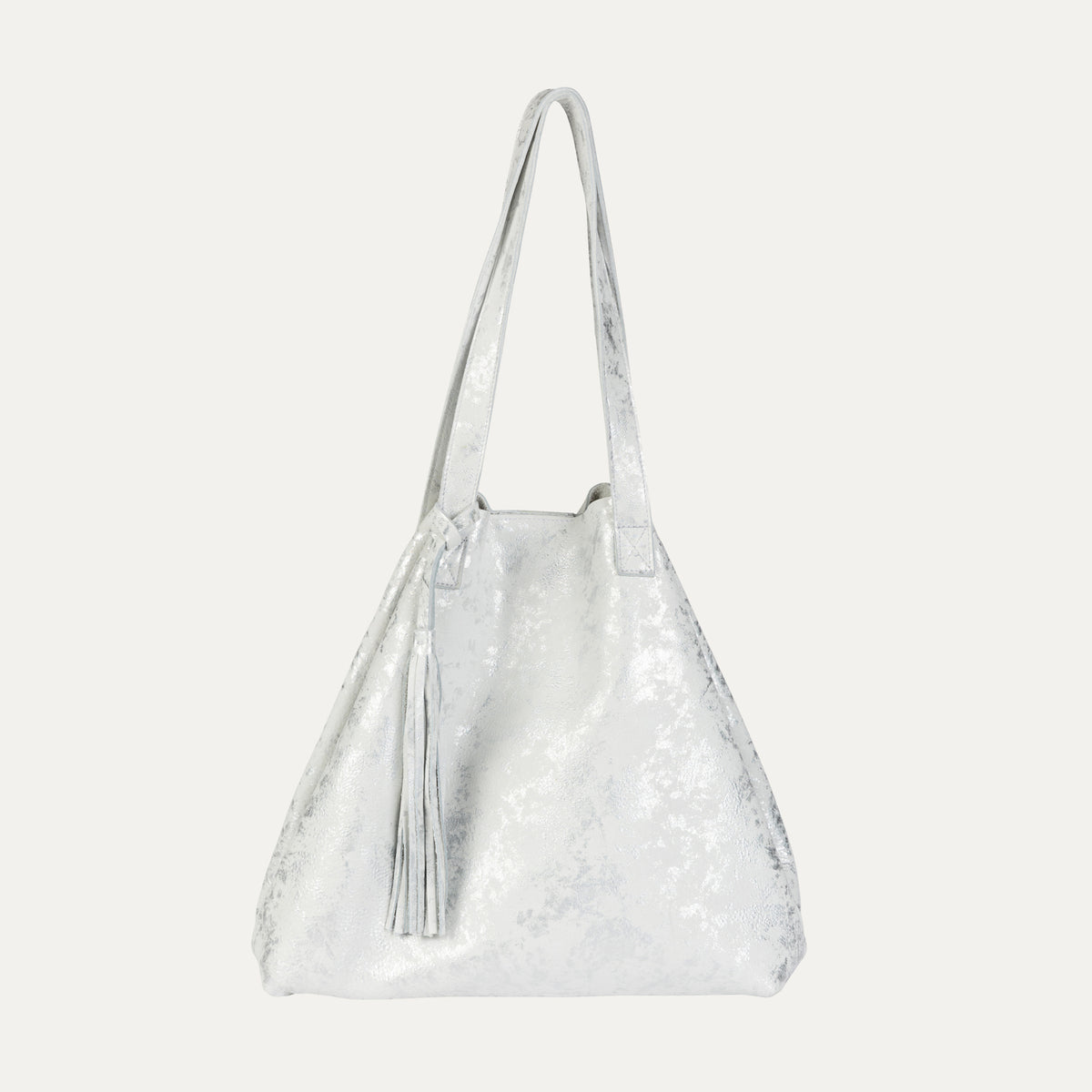 Tote Bag | White Silver Metallic Leather - PaulyJen