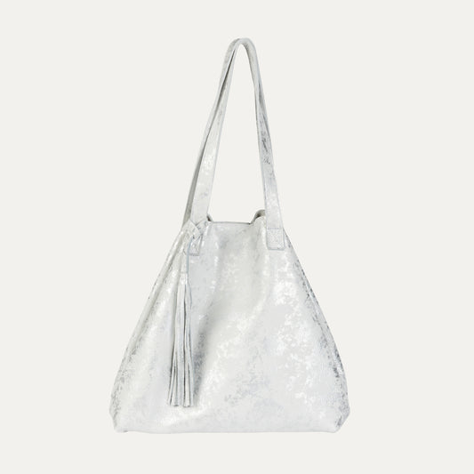 Tote Bag | White Silver Metallic Leather - PaulyJen
