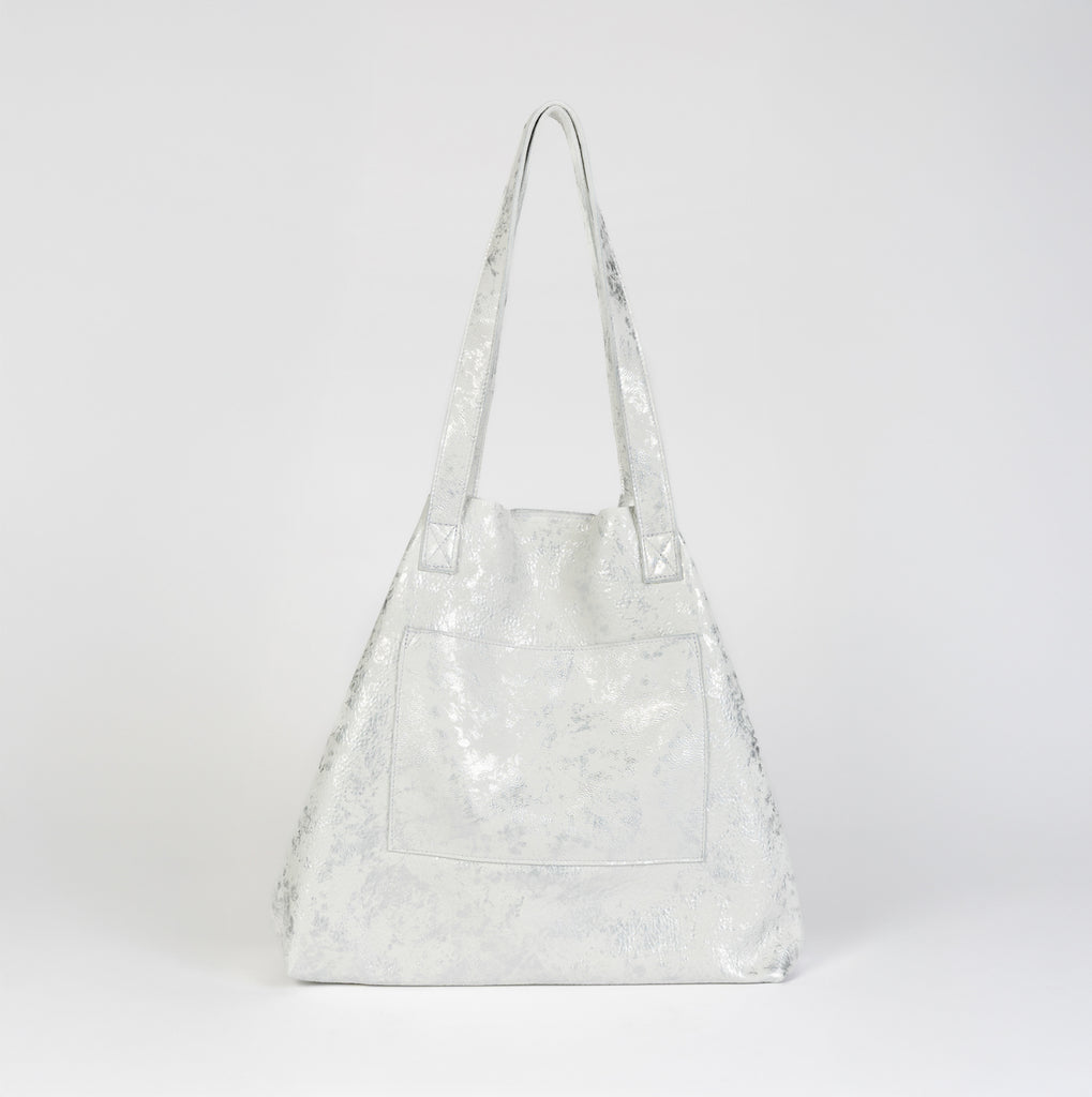 Tote Bag | White Silver Metallic Leather - PaulyJen