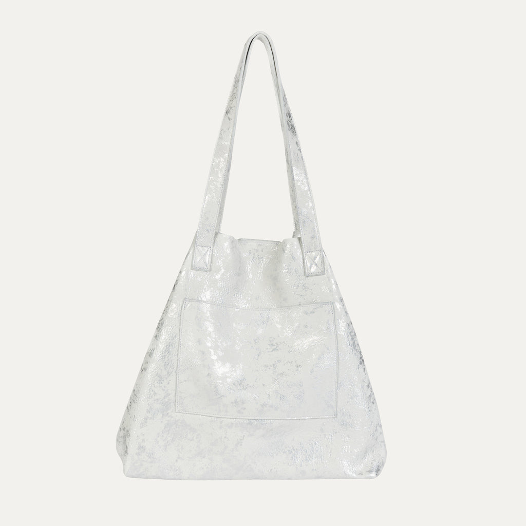 Tote Bag | White Silver Metallic Leather - PaulyJen