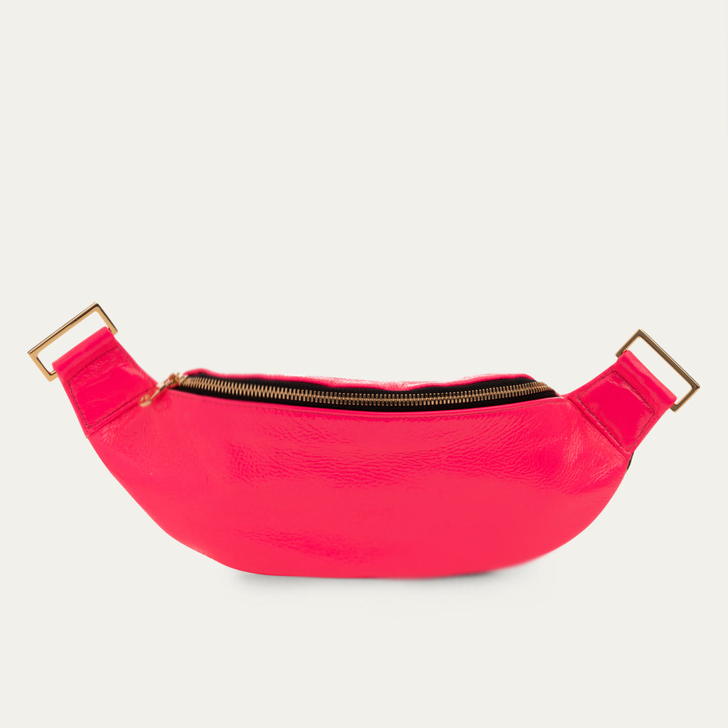 Fanny Pack + Crossbody Bag | Neon Pink Leather + Gold Hardware - PaulyJen