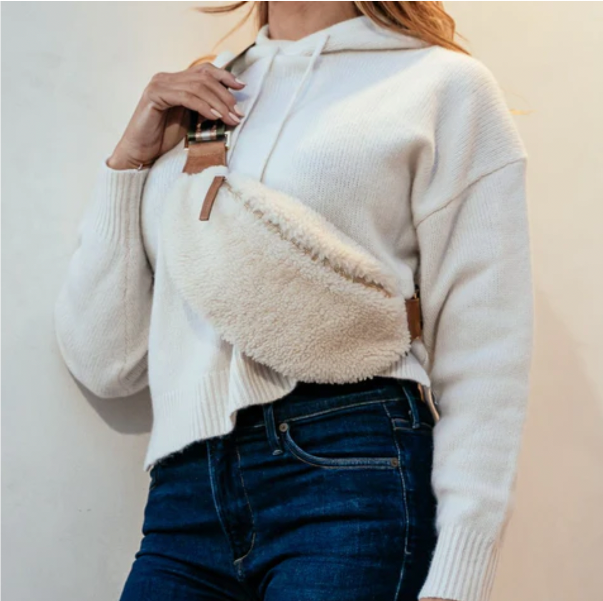 Genuine Shearling Fanny Pack + Crossbody Bag | Bone + Gold Hardware - PaulyJen