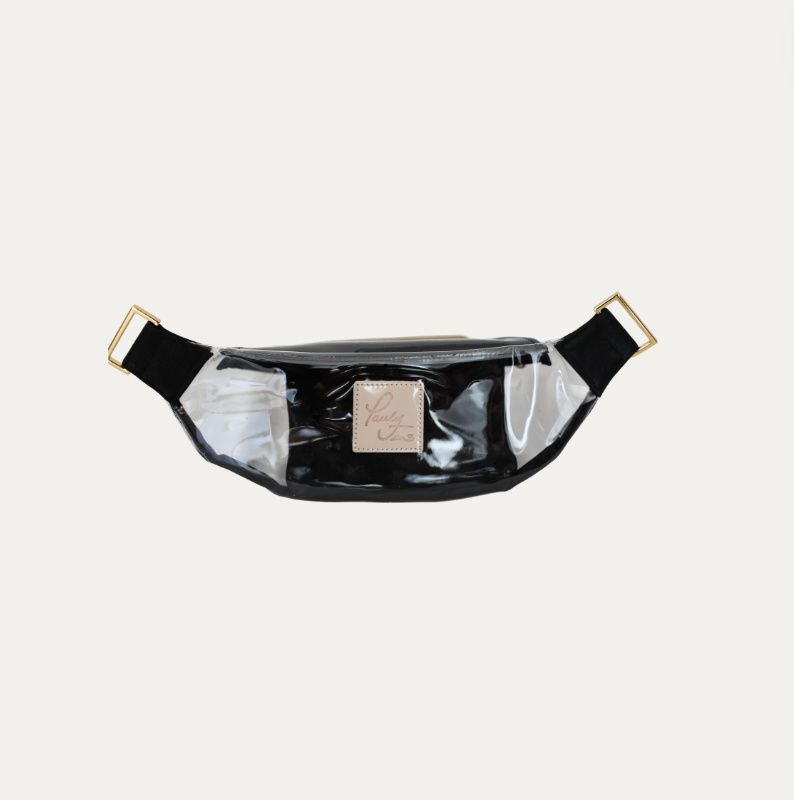Clear with Black Leather + Gold Hardware Fanny Pack/Crossbody Bag + Black Pauly Pouch Organizer - PaulyJen