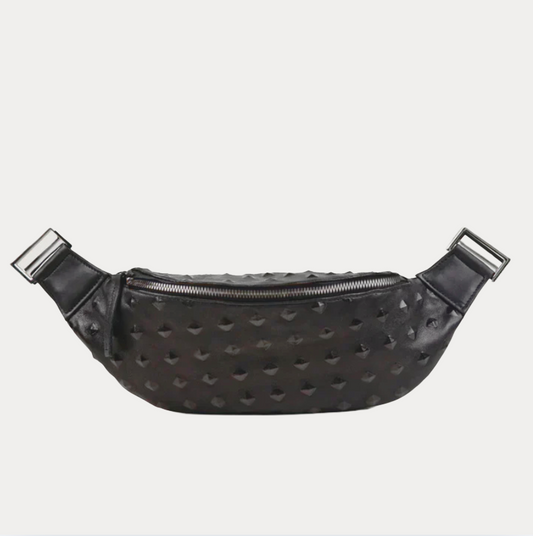 Hands-free Travel Crossbody + Fanny Pack Bag | Dark Grey Pyramid + Silver Hardware